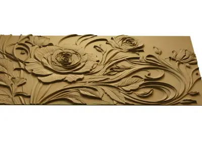  modern rose panel wall decor set relief stl mural CNC 296 3D model