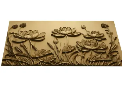 Lotus flowers wall art set relief STL panel carving CNC 259 3D model
