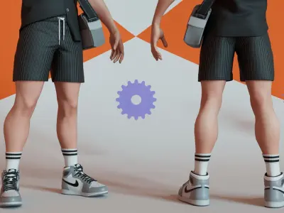 Chibi with Shirt Black shorts Snecker Gray Style Street Fashion Low-poly 3D model