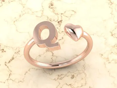 Alphabet Jewelry with Heart Ring Q 3D print model