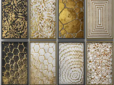 Collection of paintings with gold for walls 5 3D model
