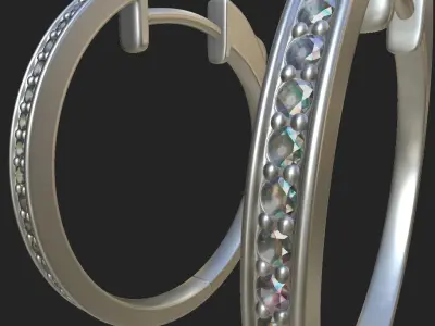 Diamond Small Hoop Earrings 3D model