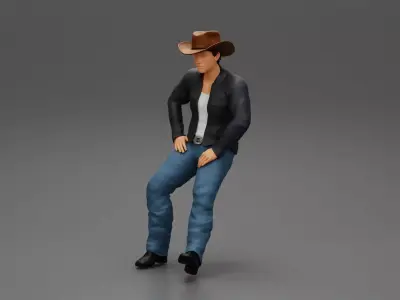 young man wearing casual outfit sitting on a motocycle 3D print model