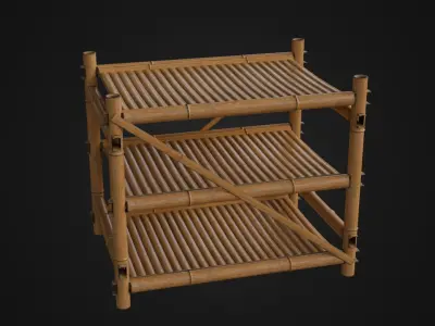 Old Japanese Bamboo Shelf Free low-poly 3D model