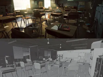  Old Classroom Low-poly 3D model