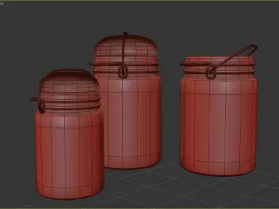 Mason Ball Jars and Candle Holder 3D model