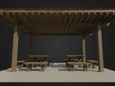 Pergola with benches Low-poly 3D model