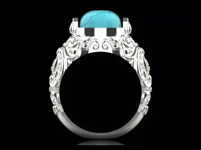 Special Mens White Gold Ring with Turquoise Stone Model mr0268 3D print model