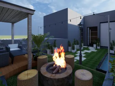  Terrace Garden 3D Model with Pergola and Water Feature 3D model