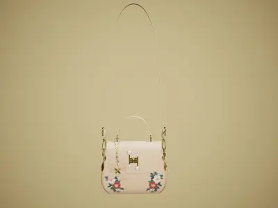 Flower Kaki handbag with flower embroidery 3D model