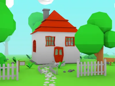 Cartoon house toy car Free low-poly 3D model