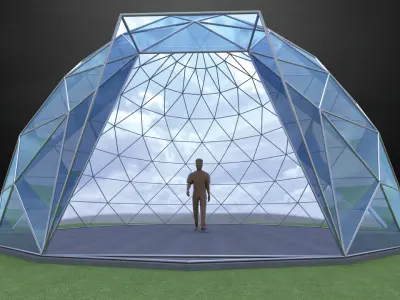 Dome steel structure glass panels large entry Low-poly 3D model