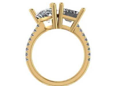 Emerald and pear cut 2 stone diamond ring 3D print model