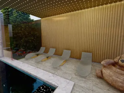 LUXURY  MODERN POOL VILLA JACUZZI INTERIOR GARDEN Low-poly 3D model