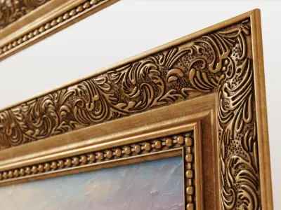 Antique oil painting and decorative frame 3D model