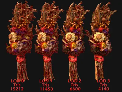 Flowers with Herbs Alchemist and Witch Set Low-poly 3D model