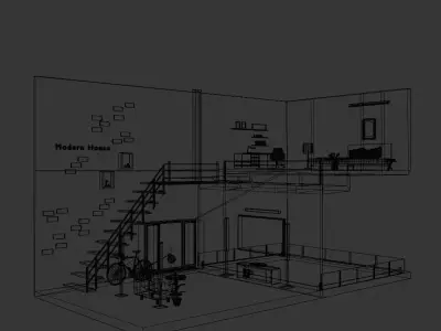 Isometric Living room  open inside interior architecture  Low-poly 3D model