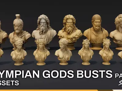 Olympian Gods Busts Pack Low-poly 3D model