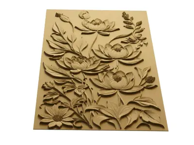 Lotus flowers wall art set relief STL panel carving CNC 271 3D model