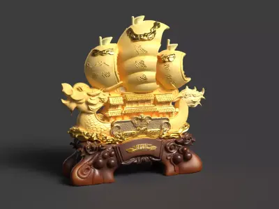 Chinese dragon ship  Low-poly 3D model