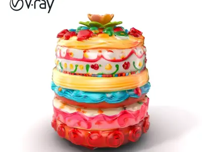 Festive MultiLayer Cake with Intricate Icing Patterns model pack Low-poly 3D model