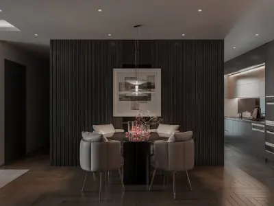 Modern luxury Living room and kitchen interior design  3D model