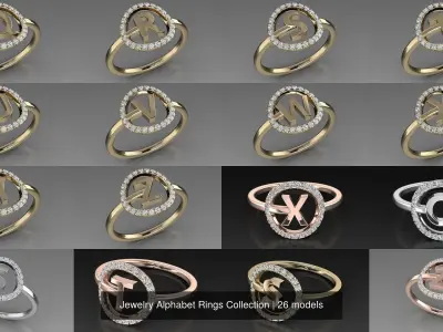 ALPHABET JEWELRY RINGS COLLECTION 3D Model Pack