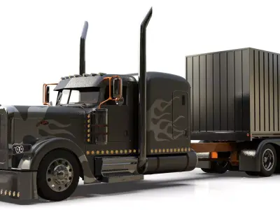Bad Bunny s Peterbilt 389 Truck and Trailer Midpoly 3D model