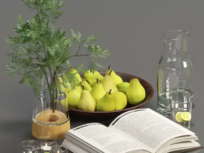 Decorative Set pears in bowl 3D model