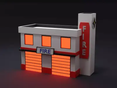 Low Poly Fire Station with Glowing Detail Low-poly 3D model
