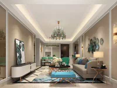 Luxury living room interior 3D model 10