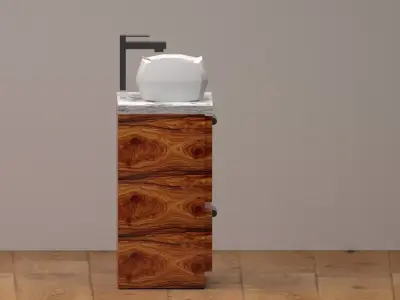 Modern Wooden Sink Cabinet with Marble Countertop Free 3D model