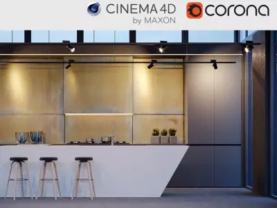 Corona - C4D Scene files - Modern Kitchen Interior 3D model