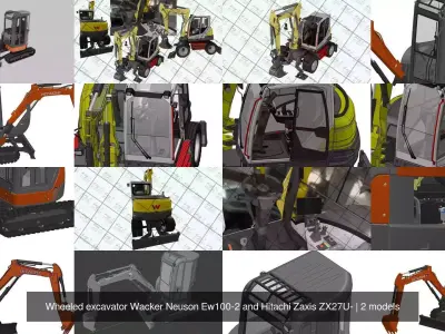 Wheeled excavator Wacker Neuson Ew100-2 and Hitachi Zaxis ZX27U- 3D Model Collection