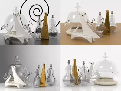 Kitchen Set glass jars and bottles 3D model