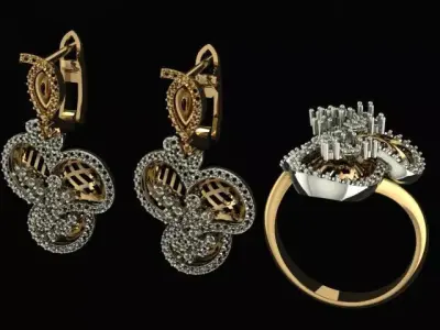 Set ring and earrings for 3D models 3D print model