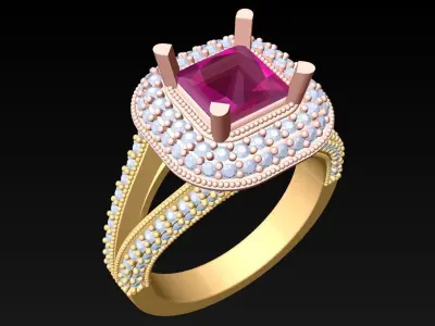 Square Stone Rings - Womens Rings -  N132451 3D print model