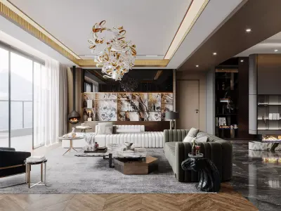 Modern living room dining room interior scenes 232 3D model