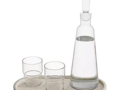 Decanter and glasses with water 3D model