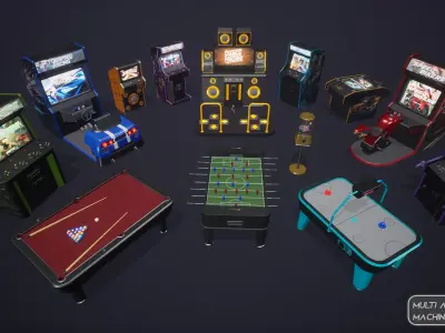 Multi Arcade Machines Package Low-poly 3D model