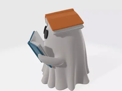 Cute Book Ghost Figurine Adorable Spooky Ghost with Open Book  3D print model