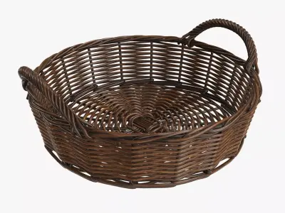 Wicker basket round with handle dark brown 3D model