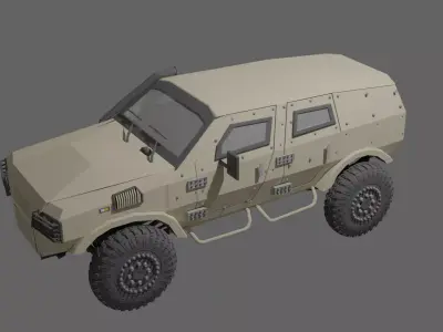Low poly war vehicle war jeep with interior Low-poly 3D model