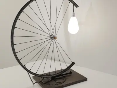 Collection of upcycled bicycle wheel lamps 3D model