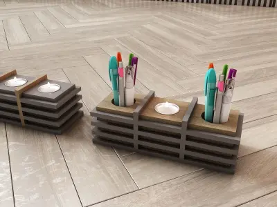DECORATIVE WOODEN PENCIL HOLDER AND CANDLE HOLDER  Low-poly 3D model