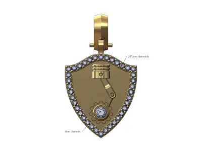 Diamond piston gear shield pendant with bail 3D print model
