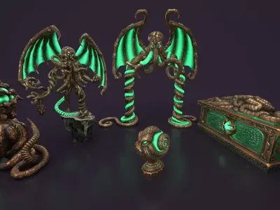 Ancient statues collection Low-poly 3D model