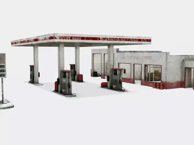 Old Gas Station Abandoned Low-poly 3D model