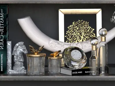 Set-136 shelf with gold and silver statues 3D model