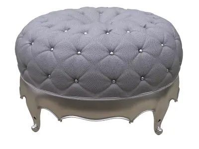 Footstool tufted ottoman with silver legs Low-poly 3D model